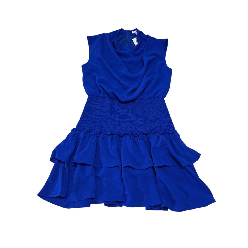 TCEC‎ Royal Blue Cowl Neck Smocked Waist Tiered Ruffle Mini Dress Small NWT
